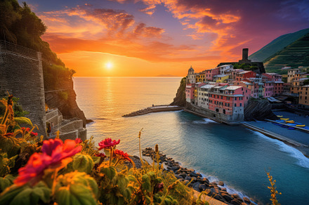Colorful sunset over Vernazza villag, a Photo by Iftikhar Alam