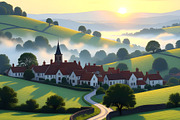 Peaceful Valley Village, a Decorative Illustration by Sharon Schwalbe (Thumbnail 2 of 2)