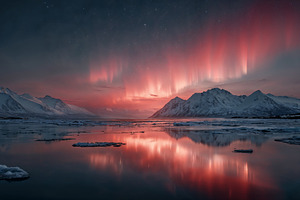 Stunning auroras illuminate tranquil lake and mountains at dusk, a Nature Photo by OSORIOartist