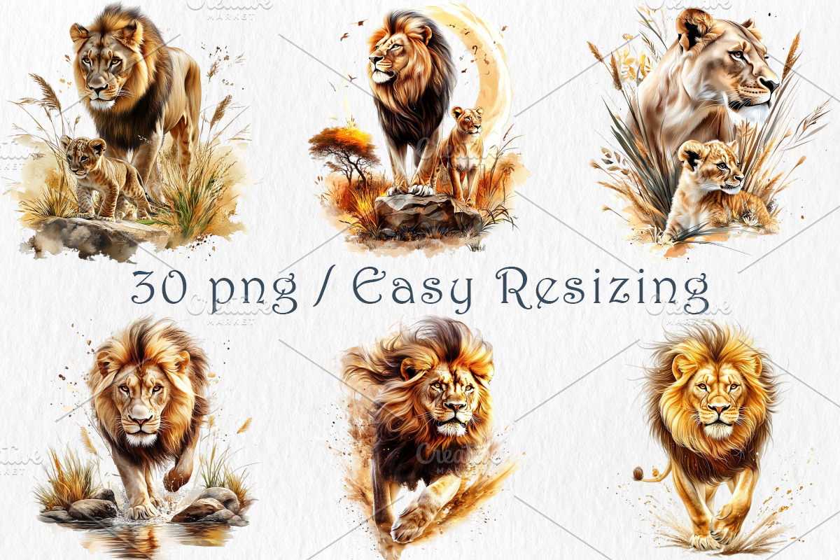 Watercolor Lion Clipart Set, an Animal Illustration by GalaDesign03 (Photo 5 of 7)