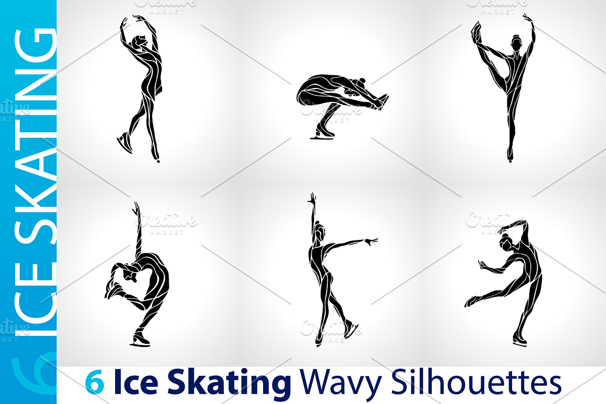 Ice Skating Silhouettes set, a Sport Illustration by Kluva's Wavy Silhouettes (Photo 1 of 2)