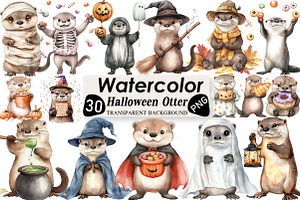 Halloween Cute Otter Clipart, an Illustration by Black Bird Studio
