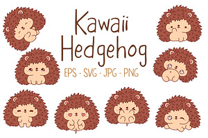 Kawaii Hedgehog Set Illustrations