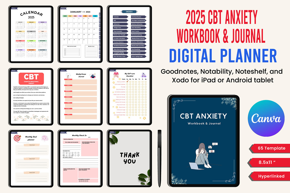 Digital 2025 CBT Anxiety Workbook, a Stationery Template by Designmela01 (Photo 1 of 11)