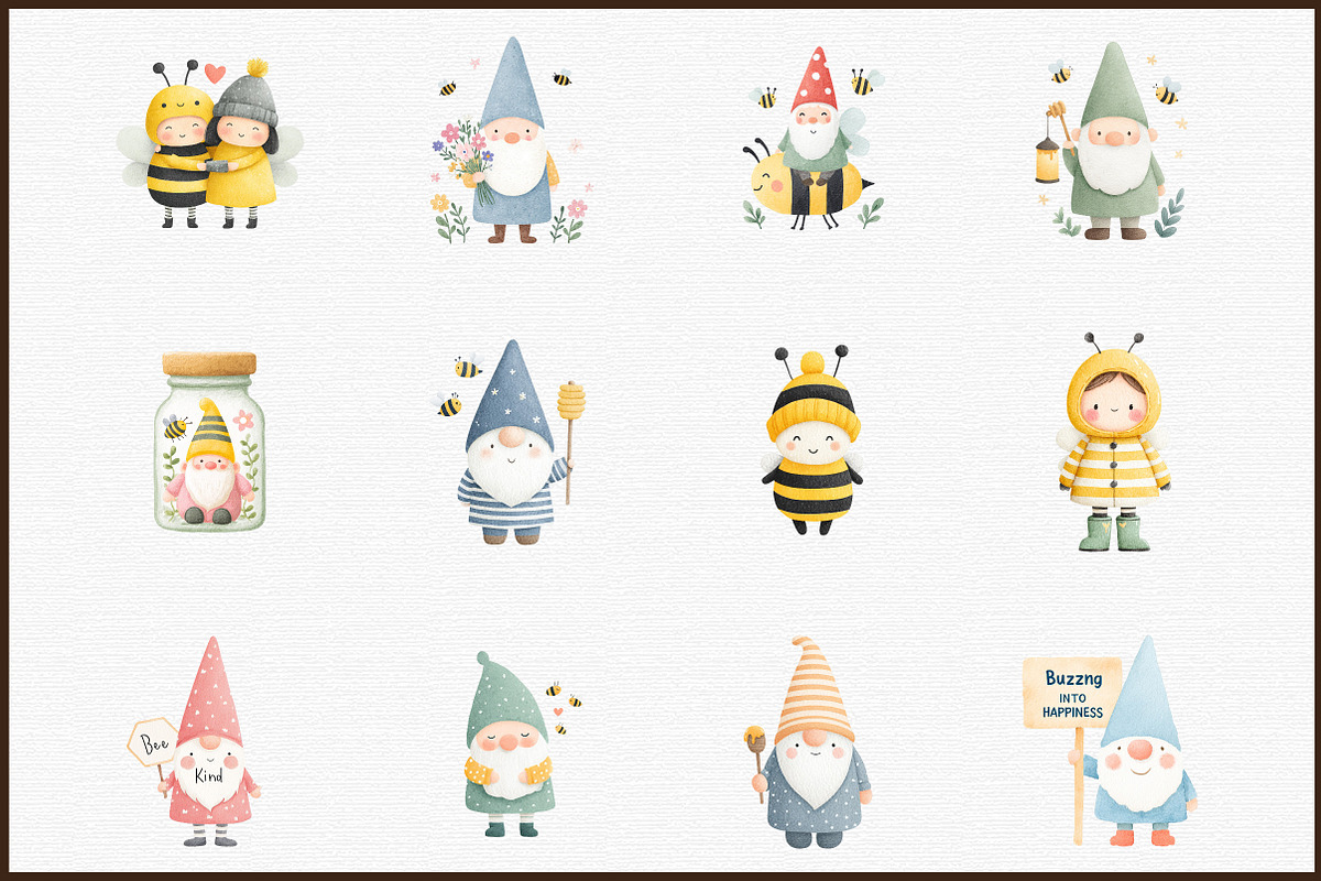 Honey Bee Gnome Watercolor Clipart, an Illustration by Sublimation Artist (Photo 3 of 6)