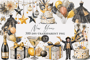 Watercolor New Year Clipart, an Illustration by Designworld