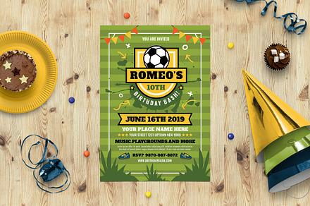 Kids Birthday Invitation- Soccer, a Flyer Template by Aiyari Graphic