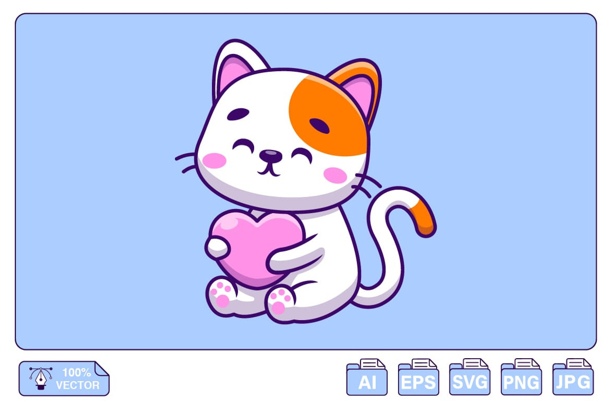 Cute Cat Holding Heart Love, an Animal Illustration by Artstorystudio (Photo 1 of 3)