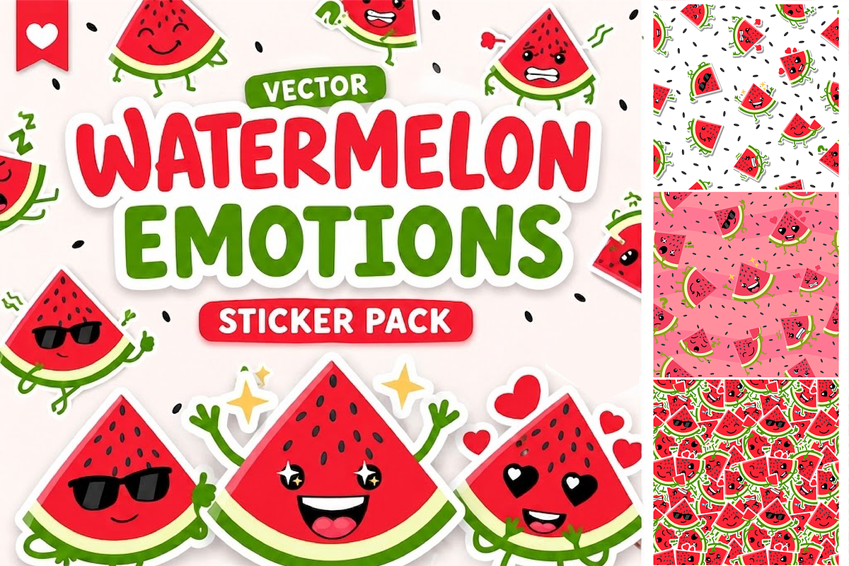Watermelon Stickers & Patterns Pack, a Pattern Graphic by BabySofja (Photo 1 of 6)
