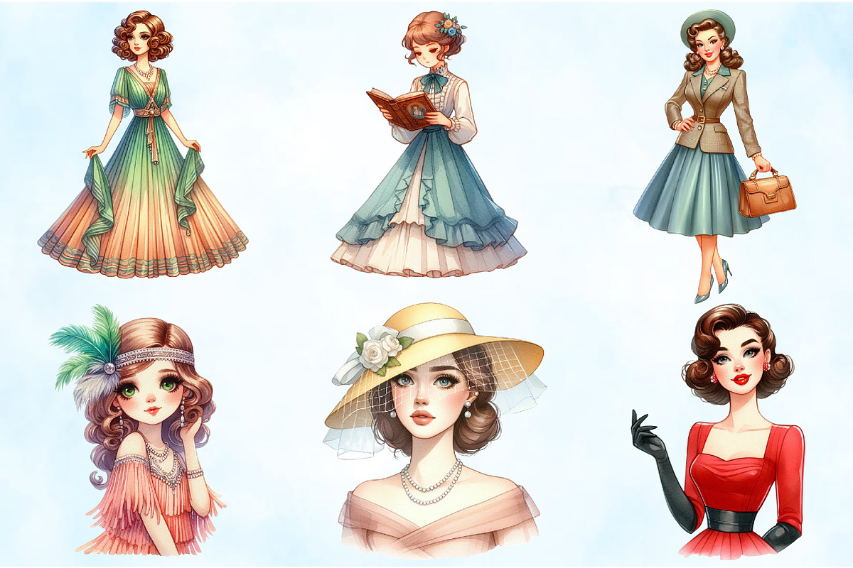 Vintage Fashion Women's Clipart, an Illustration by Craft Nest (Photo 5 of 5)
