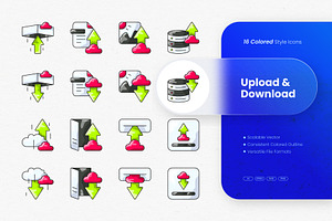 Upload & Download Colored Icons, an Outline Icon by cidcud_graphic
