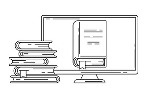 Monitor with books., an Education Illustration by incomible