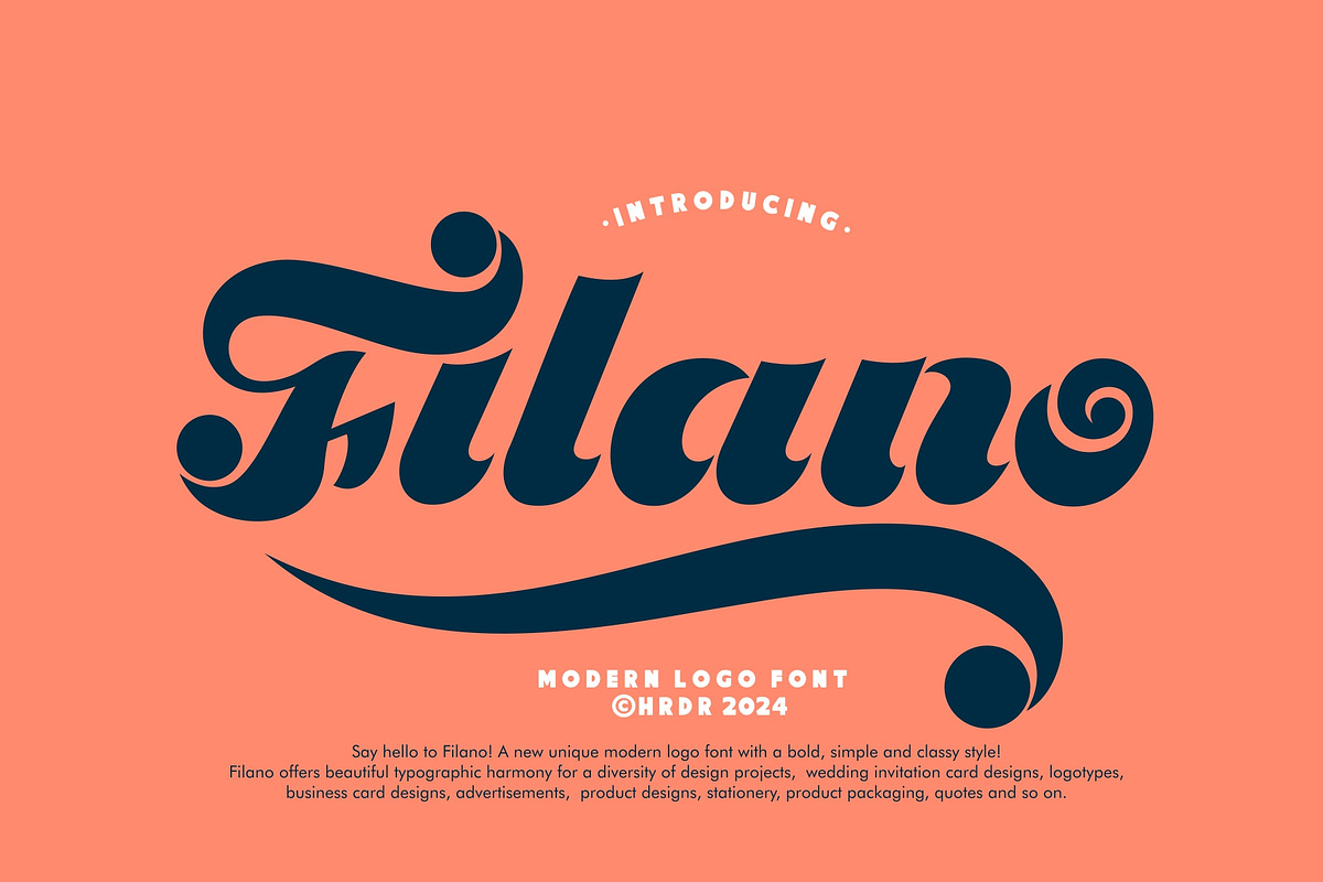 Filano - Modern Logo Font, a Script Font by HRDR (Photo 1 of 10)