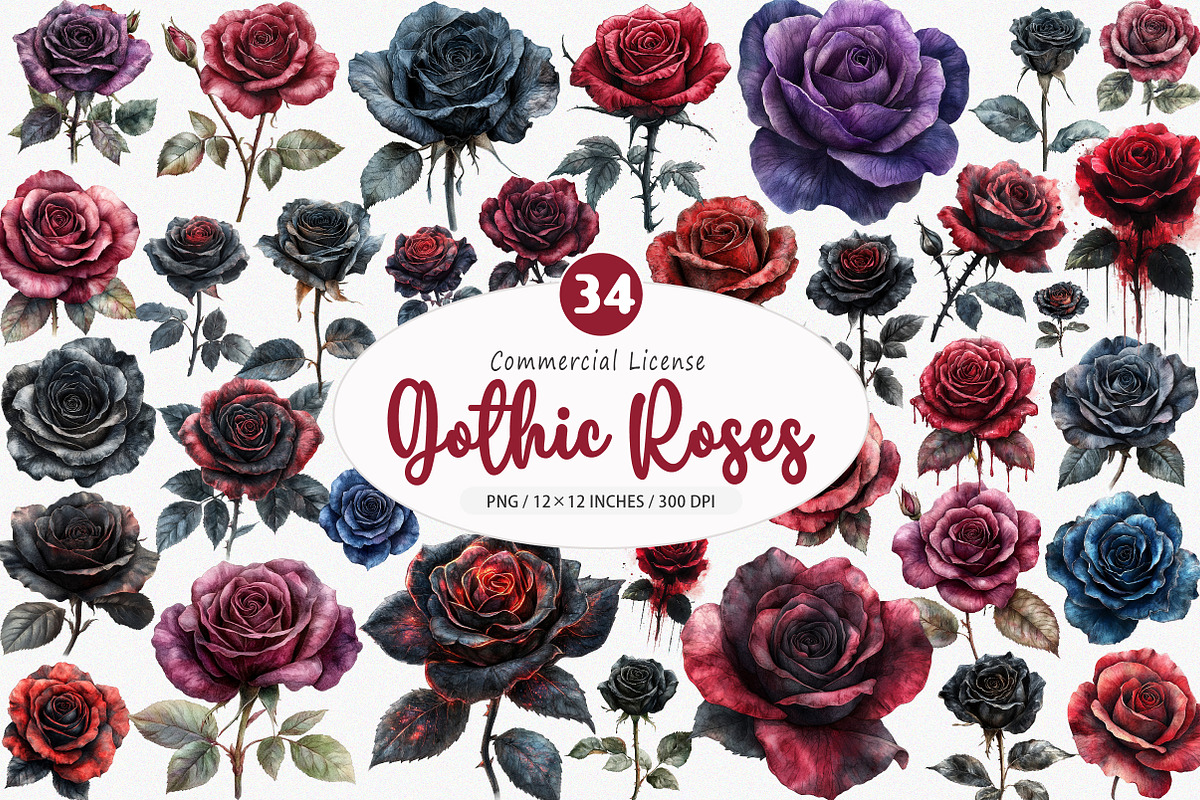 Gothic Roses Clipart PNG, an Illustration by SinaCreation (Photo 1 of 5)