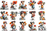 Whimsical Poppy Girl PNG Clipart Set, a Seasonal Illustration by OK Design (Thumbnail 3 of 6)