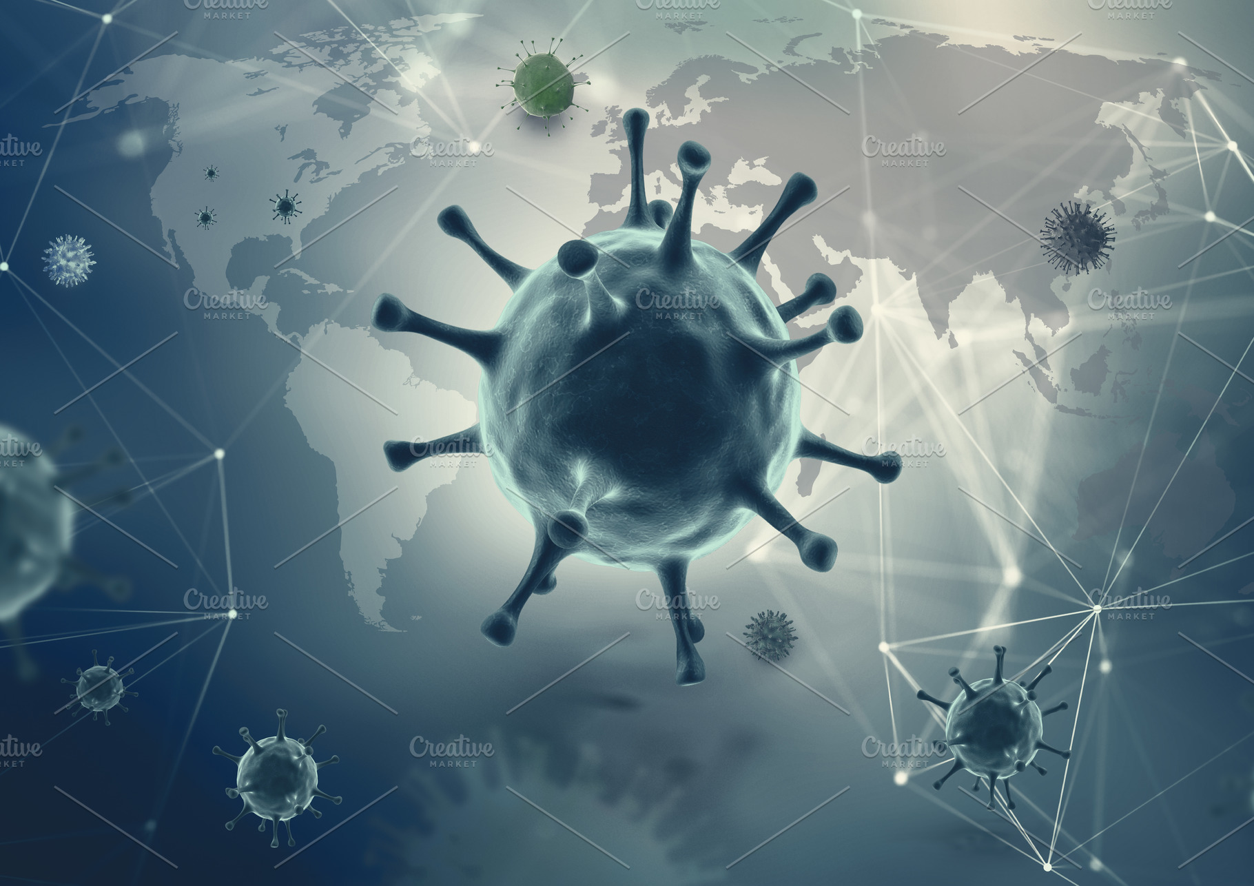 Coronavirus cells in the world, a Photo by Javier Art Photography