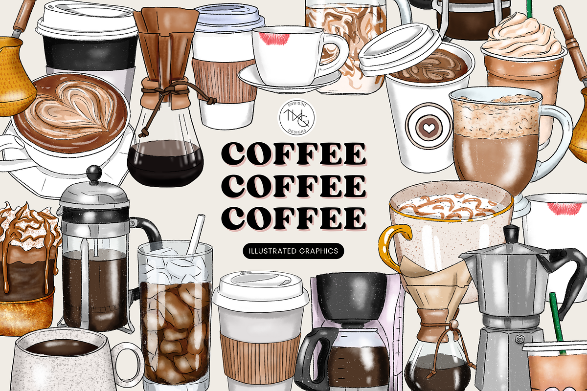 Coffee Drinks Illustrations, a Food Illustration by TWG Designs (Photo 1 of 3)