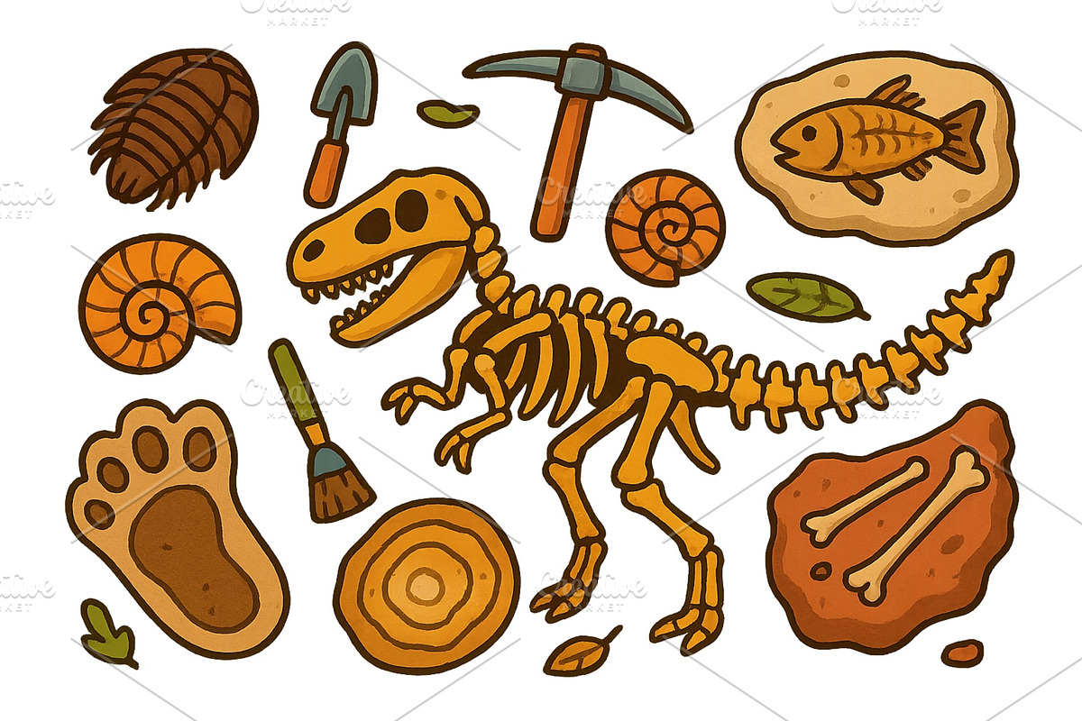 Colorful dinosaur skeleton and, an Illustration by ZinetroN