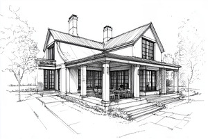 A detailed architectural sketch of a modern Country French house style featurin, an Architecture Photo by Textures & Backgrounds