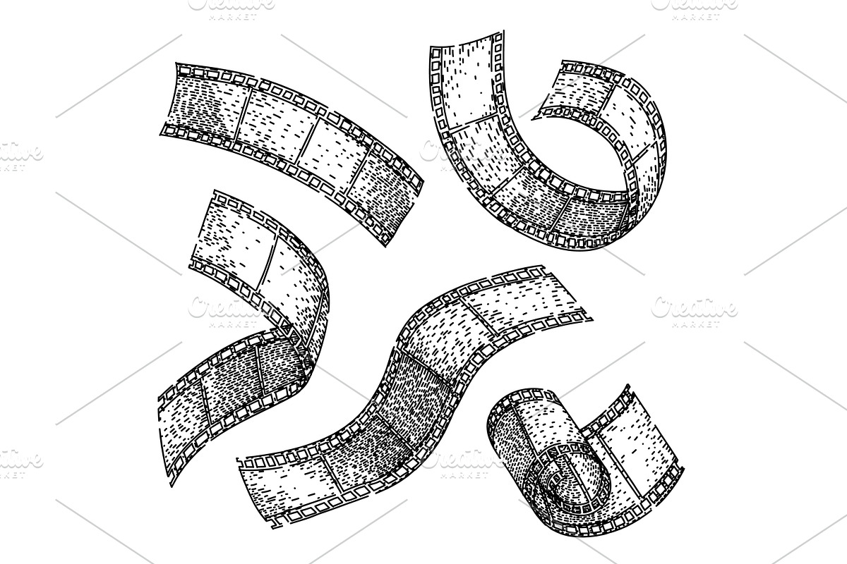 film reel set sketch hand drawn, an Illustration by pikepicture