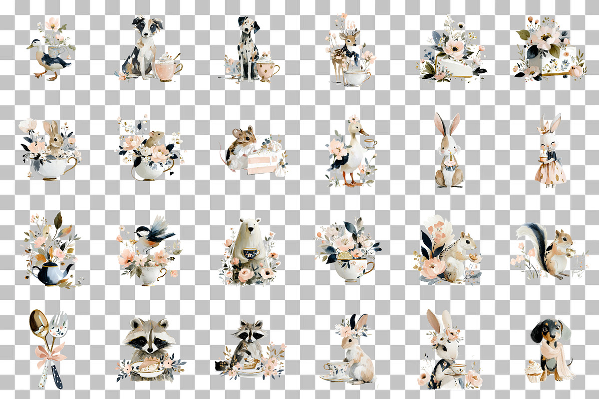 Pastel Animals Tea Party Clipart Set, an Illustration by DreamCafeArt (Photo 3 of 6)