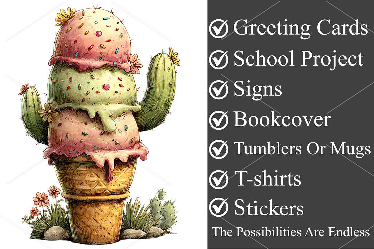 Watercolor Quirky Ice Cream Clipart, a Seasonal Illustration by Canvas Craft (Photo 3 of 5)