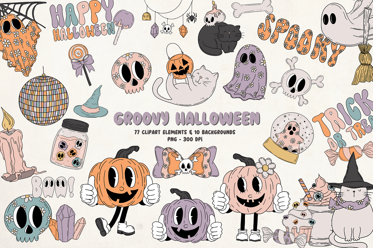 Groovy Pastel Halloween Clipart, a Graphic by Murphy & Frank (Photo 1 of 9)