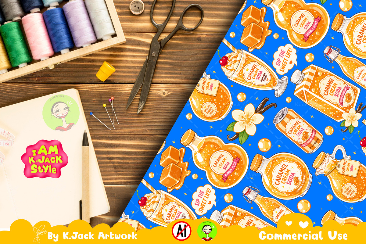 Cute Caramel Cream Soda Seamless, a Background Graphic by K.JackArtwork (Photo 6 of 8)