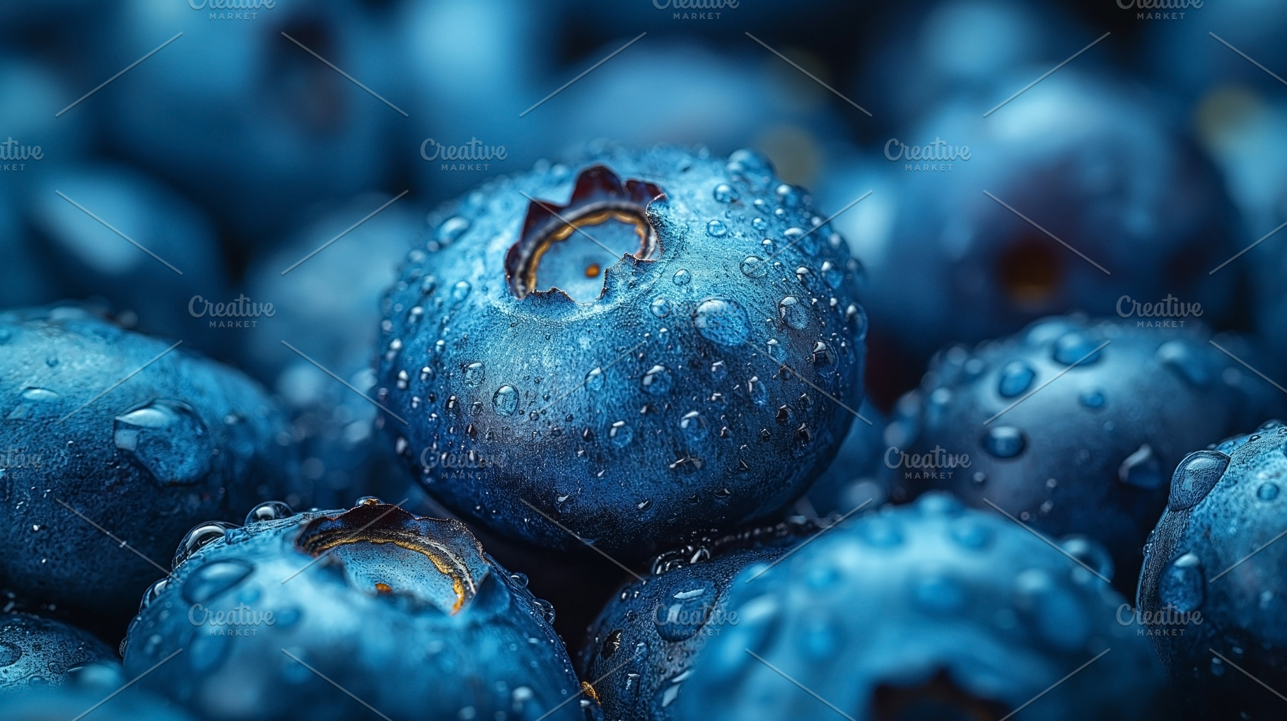 Close-up of fresh blueberries with water droplets, showcasing th, a Food & Drink Photo by ImageMir