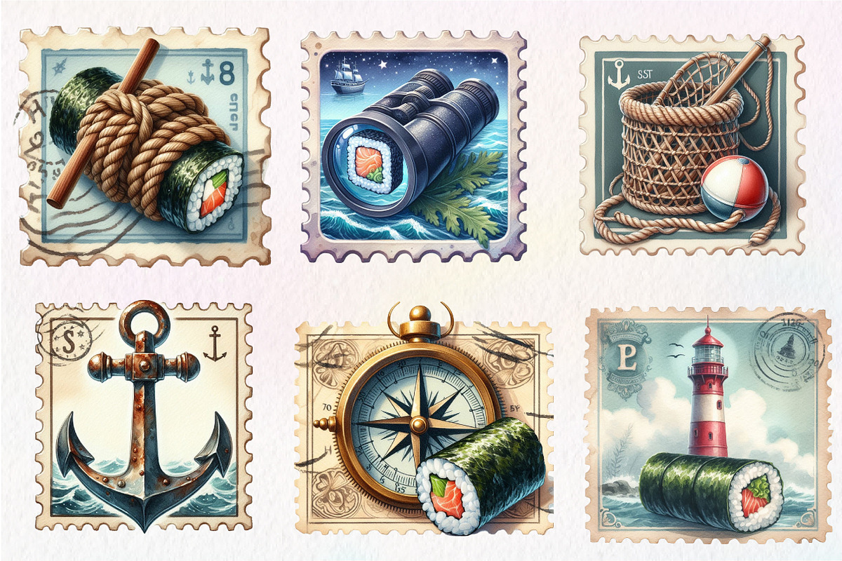 Nautical Vintage Stamp Clipart, an Illustration by CreationArt (Photo 3 of 5)