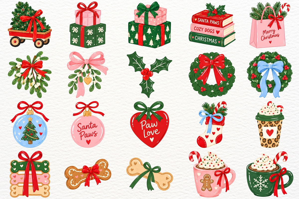 Christmas Dogs Clipart Holiday Pets, an Animal Illustration by SugarCloudStudioArt (Photo 6 of 6)