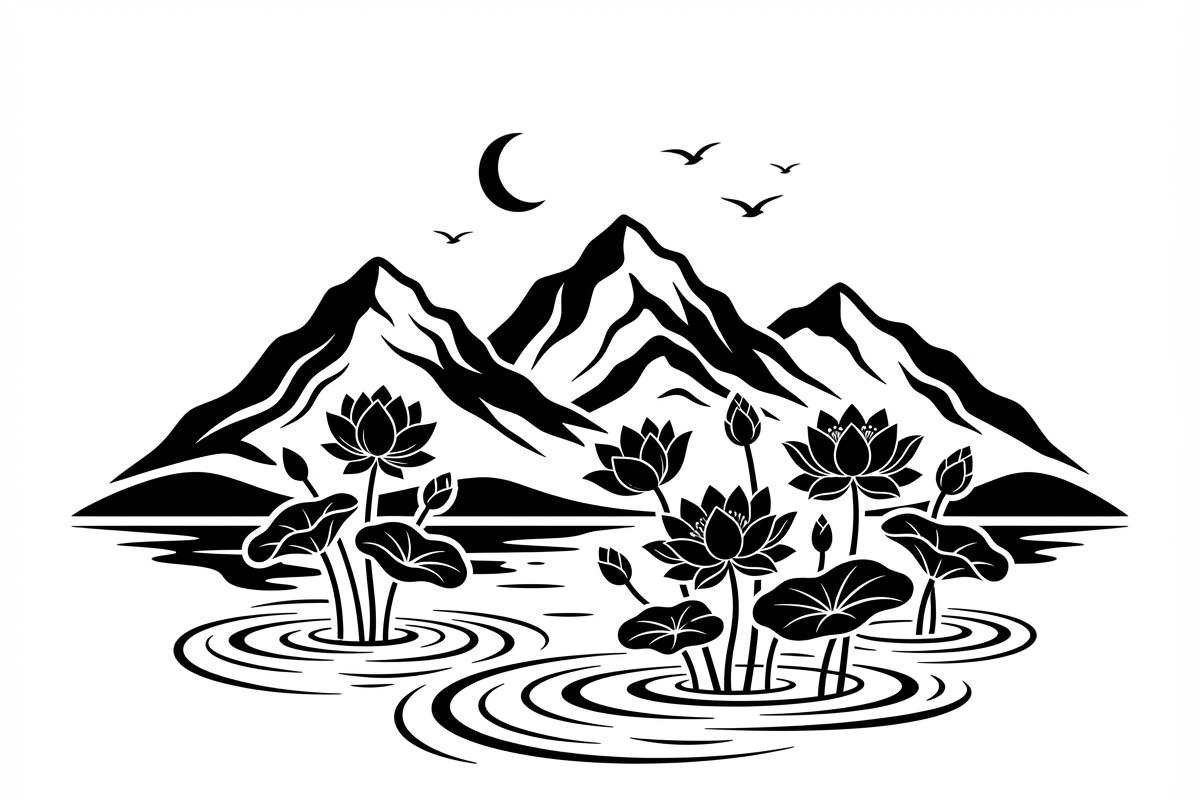60 Lotus Mountain Harmony Silhouette, an Empty State Illustration by Amazin_art (Photo 11 of 31)