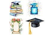 Watercolor Graduation Clipart Set, an Illustration by Libby Wishes (Thumbnail 4 of 7)