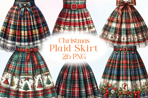 Watercolor Christmas Plaid Skirt PNG, an Illustration by CraftArtStudio