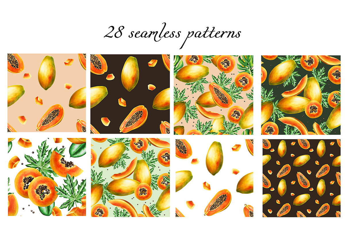 Papaya clipart in botanical style, a Food Illustration by Navenzeles (Photo 6 of 12)