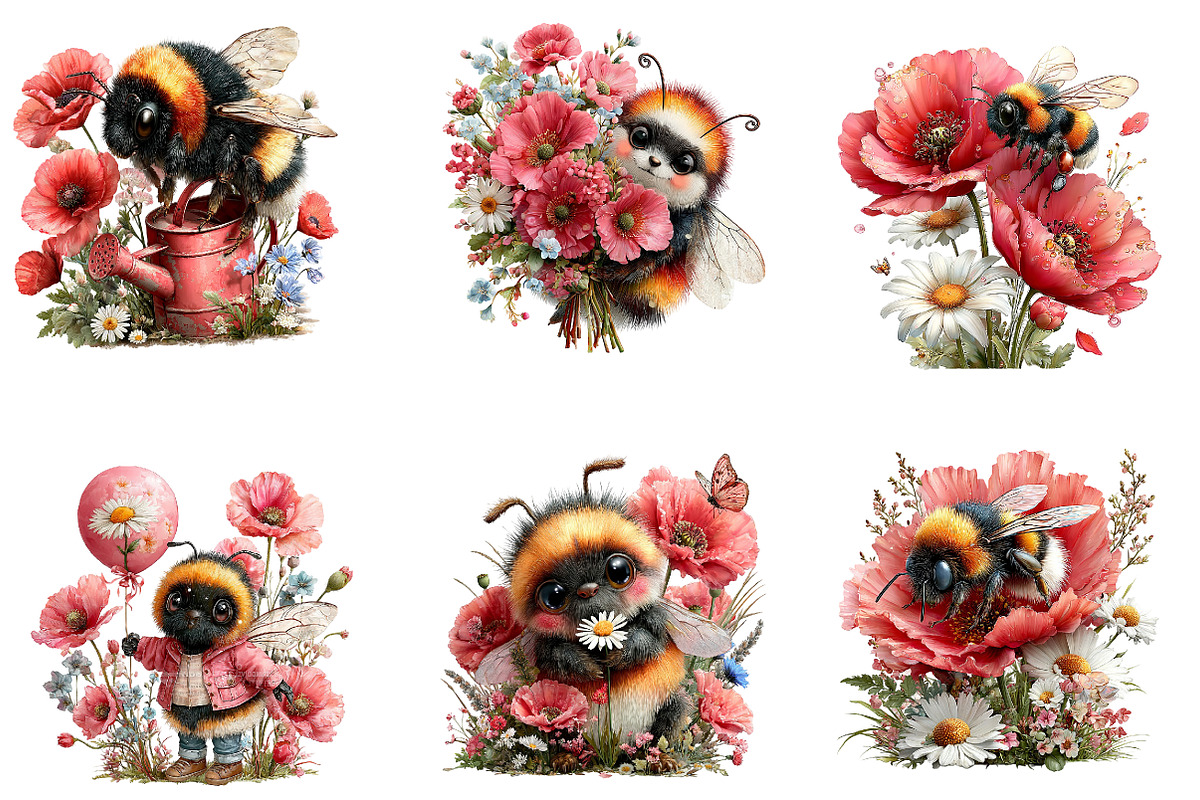 Floral Bee Clipart, a Seasonal Illustration by CreationArt (Photo 4 of 7)