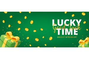 Lucky Time banner with golden coins, an Illustration by GraphiShop