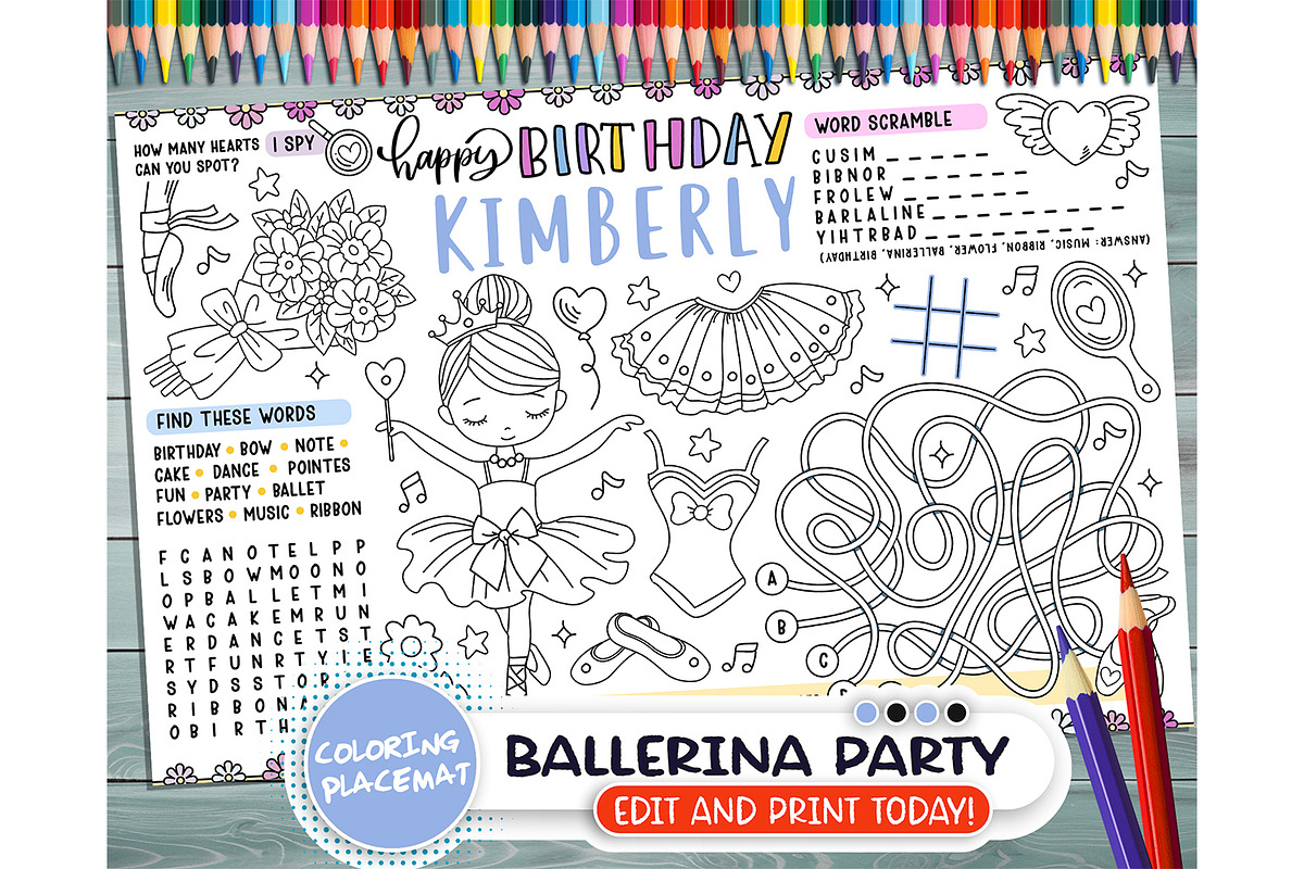Editable Ballerina Party Placemat, an Invitation Template by ArtfulStudio (Photo 1 of 3)