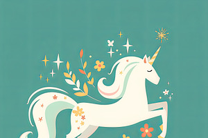 Whimsical illustration of a magical unicorn with colorful accents and floral de, an Illustration by AS photostudio