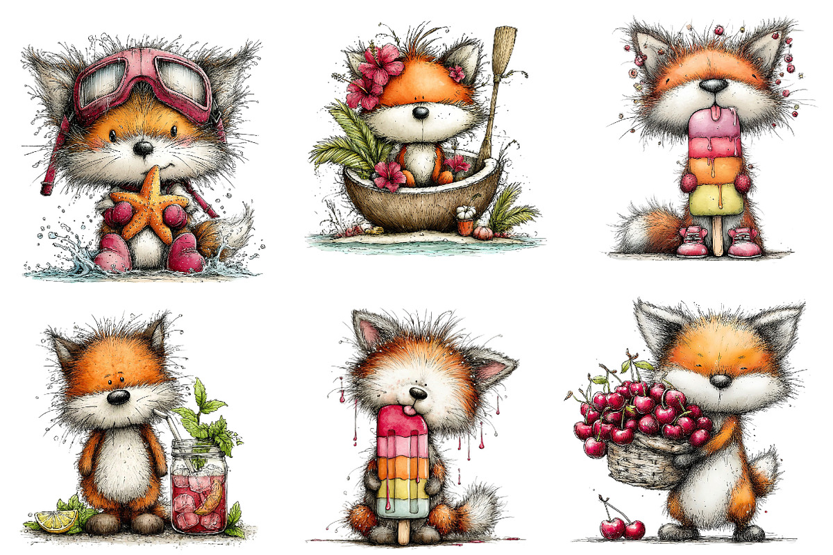 Whimsical Summer Foxs Clipart, an Illustration by Dream Creation (Photo 4 of 6)