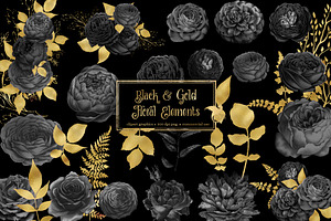 Black and Gold Floral Elements