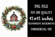 Christmas Farm Watercolor Clipart, an Illustration by Designking (Thumbnail 4 of 5)