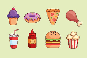 Pixel Fast Food Illustration Set, a Food Illustration by studiogstock