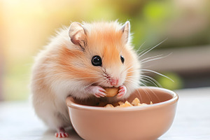 Cute fluffy hamster eating from a bo, an Animal Photo by Photostock