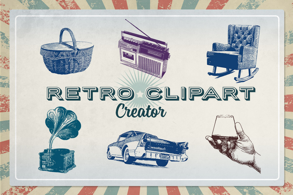 Retro Clipart Creator, an Action Add-On by g design (Photo 1 of 12)