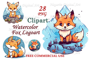 Watercolor Cute Fox Clipart, an Object Graphic by Negarin Digital Art