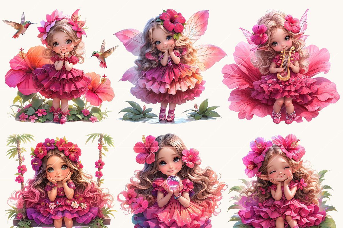 Cute Chibi Floral Girls Clipart, a Person Illustration by Design Scotch (Photo 4 of 8)