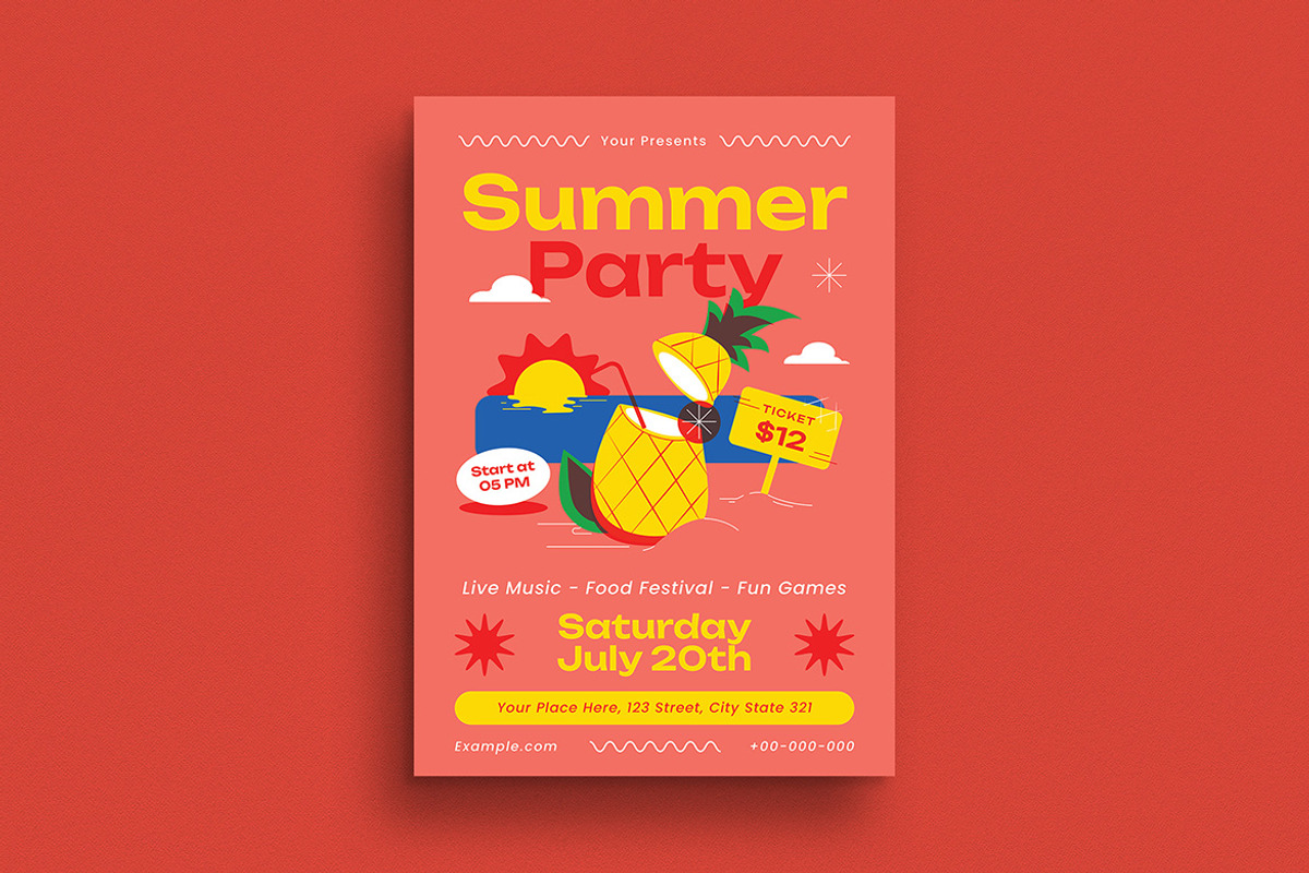 Red and Yellow Summer Party Flyer, a Flyer Template by VectorVactory (Photo 1 of 3)