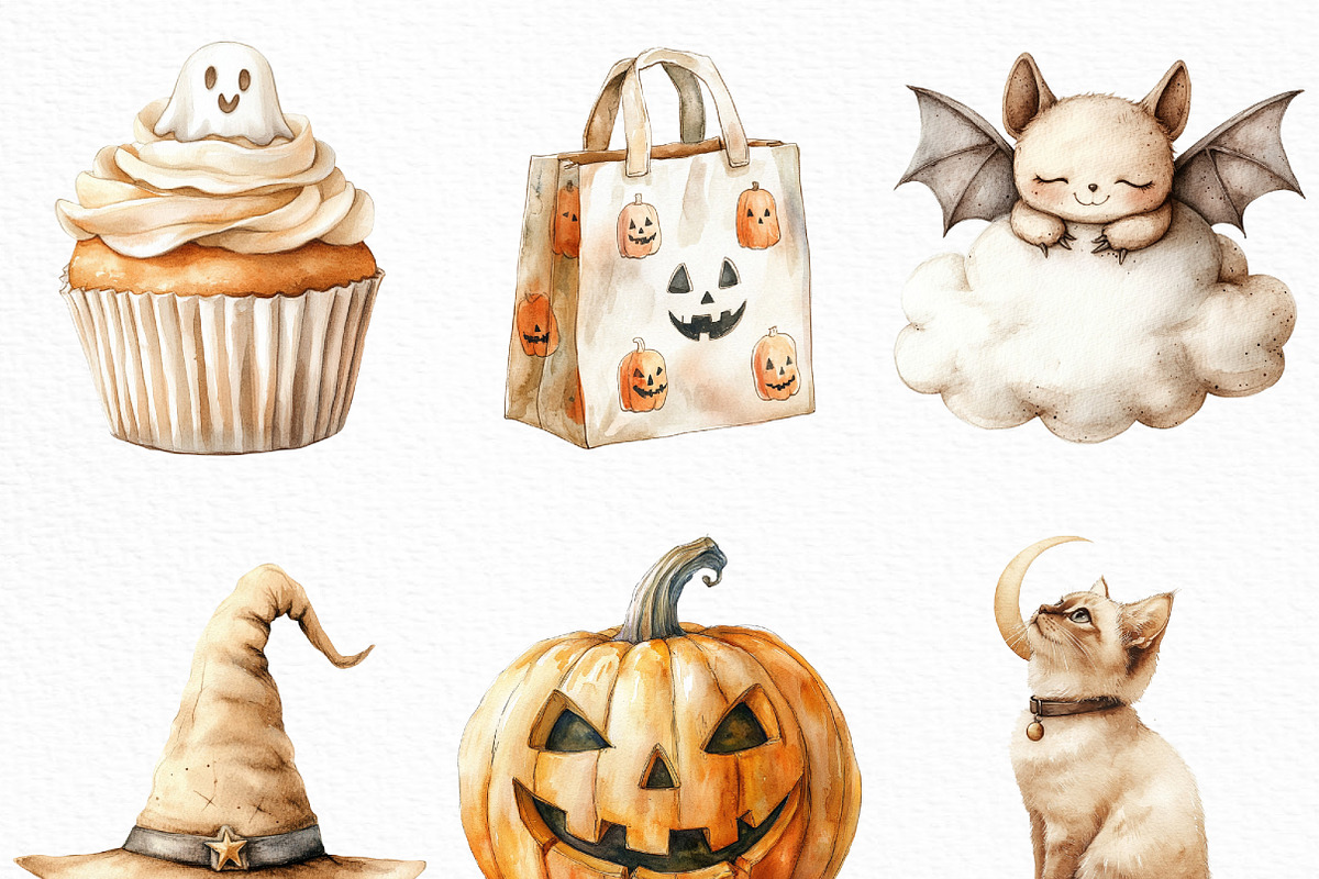 Watercolor Cute Beige Halloween Clip, an Illustration by Craft Nest (Photo 2 of 6)