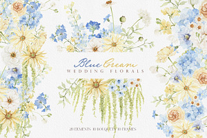 Watercolor Clipart-Blue Cream Floral, a Decorative Illustration by Beigetime